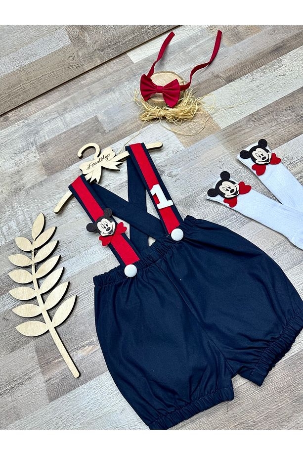 Mickey Konsept Lacivert Erkek Bebek Salopet Takımı
